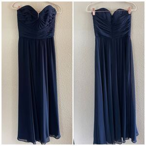 Amsale Strapless Formal Sweetheart Neck Dress Bridesmaids Cocktail Navy Blue 2